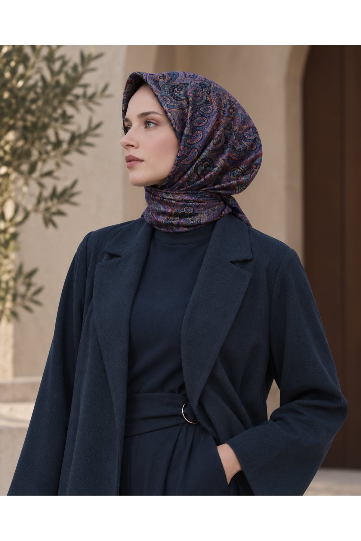 Vera Bella Tivil İpek Eşarp 90x90 - Lacivert