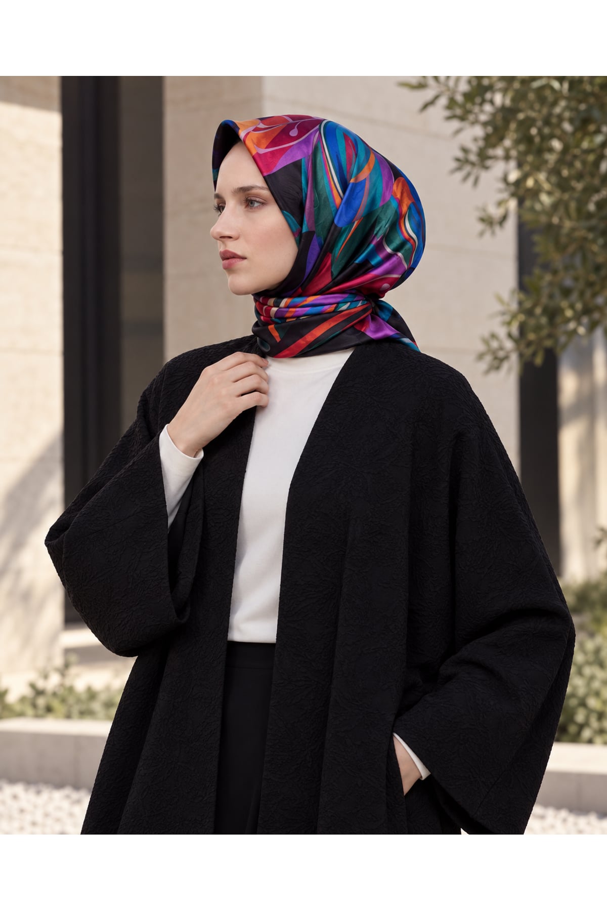 Vera Bella Tivil İpek Eşarp 90x90 - Fuşya — görsel 2