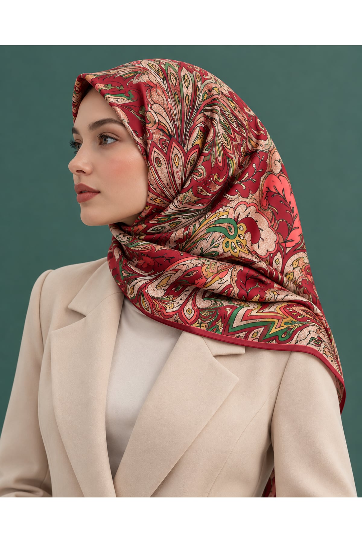 Vera Otantik Desenli Eşarp - Kırmızı