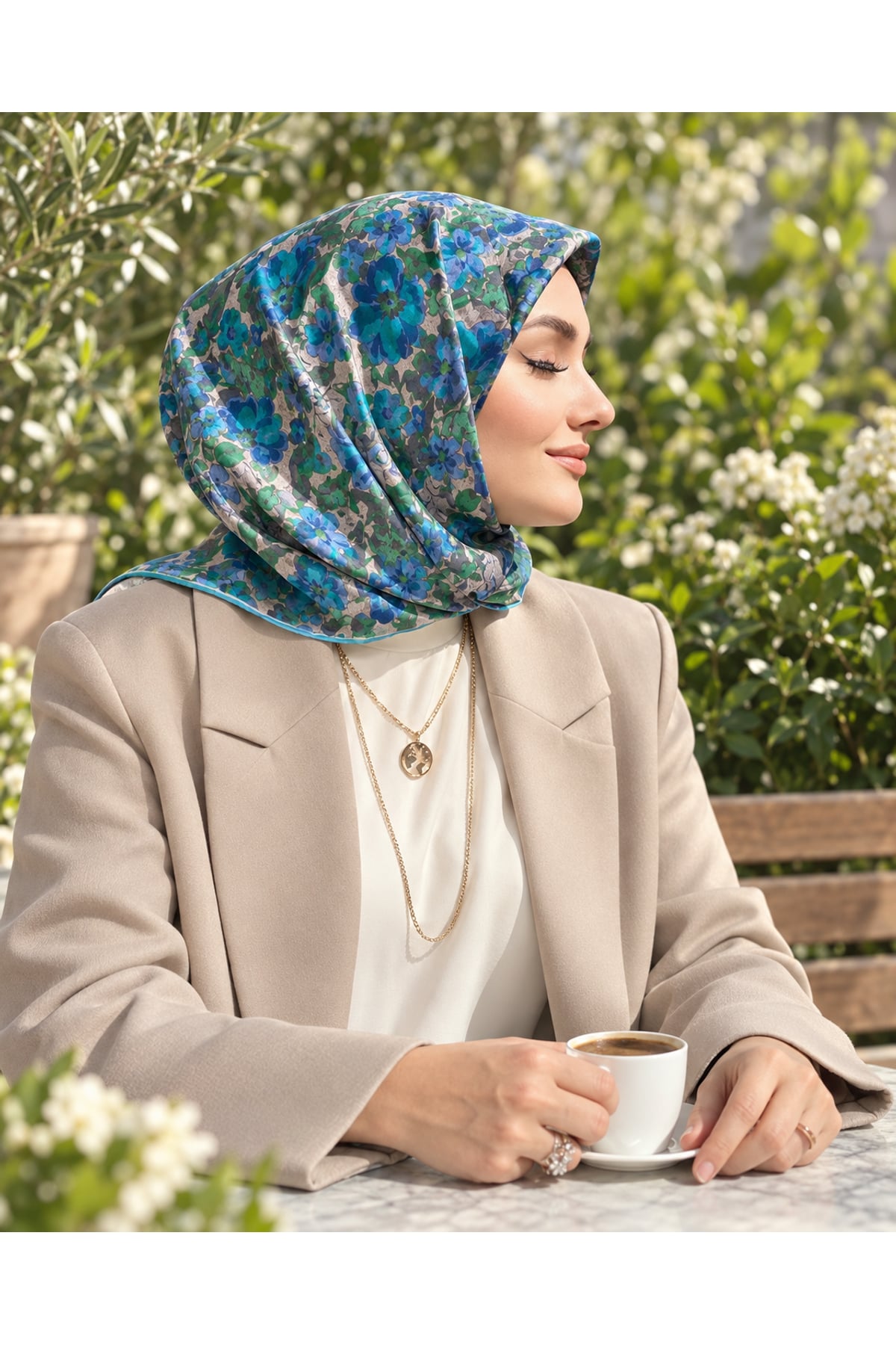 Vera Çiçek Desenli Eşarp - Yeşil