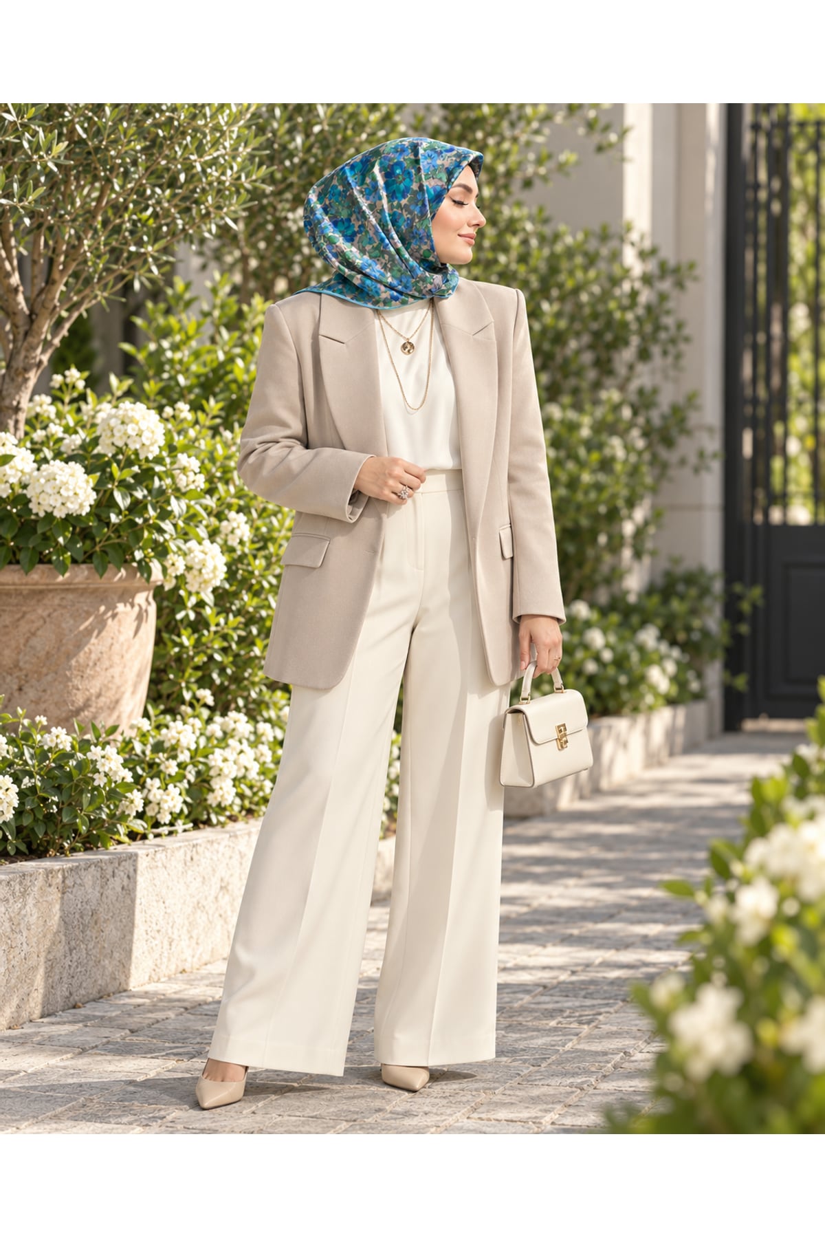 Vera Çiçek Desenli Eşarp - Yeşil — görsel 2