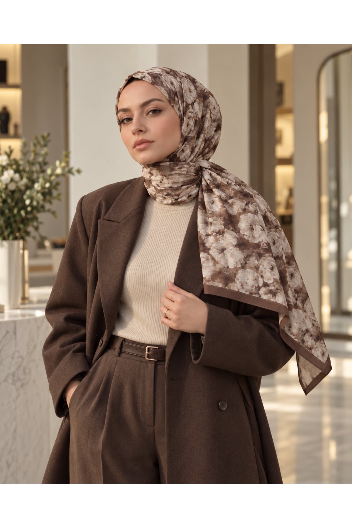 Vera Desenli Kıraş Şal 70x180 - Bej