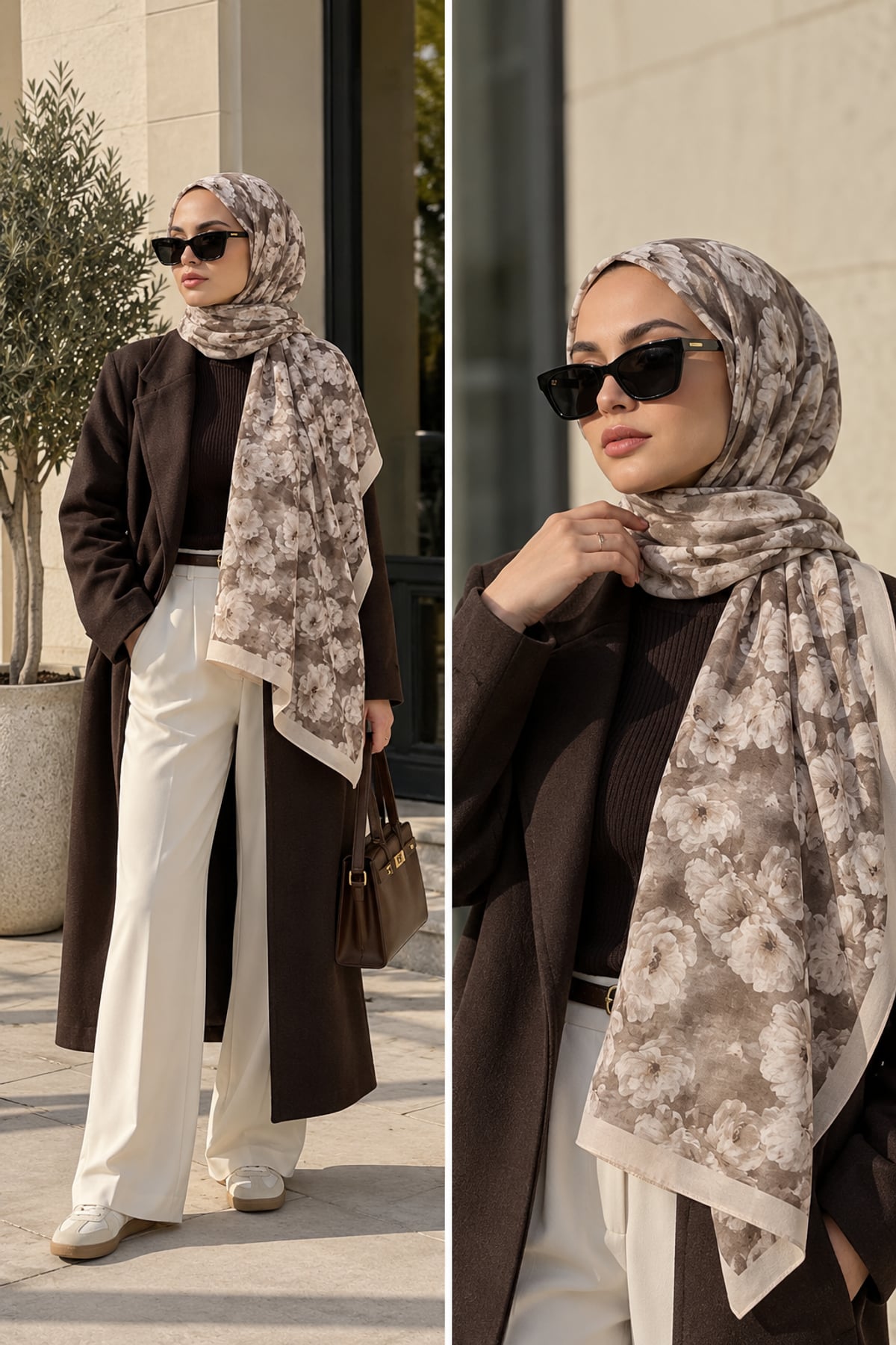 Vera Desenli Kıraş Şal 70x180 - Gri Kahve