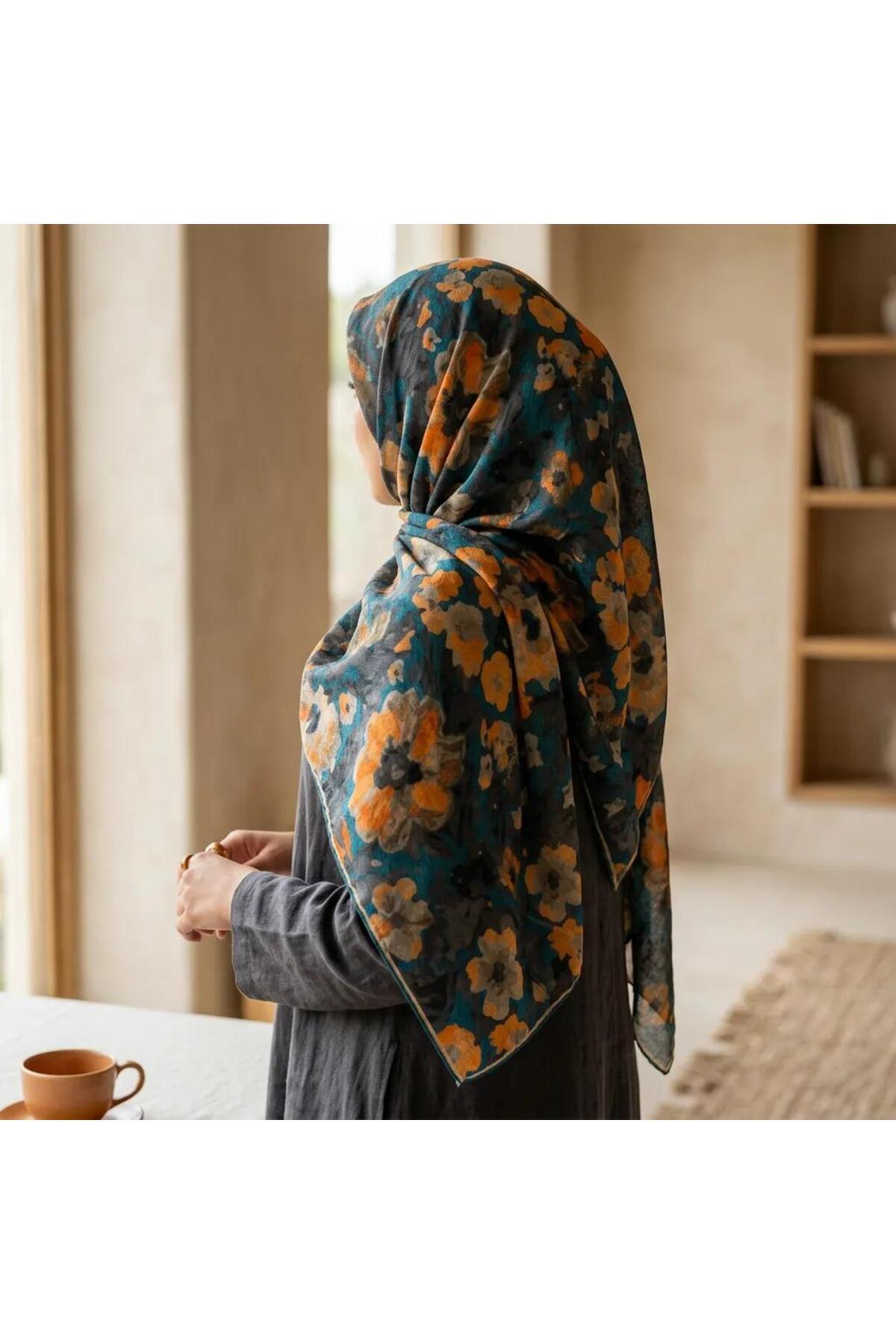 Vera Çiçekli Şal 70 x 185 - Sarı Çiçek Baskılı
