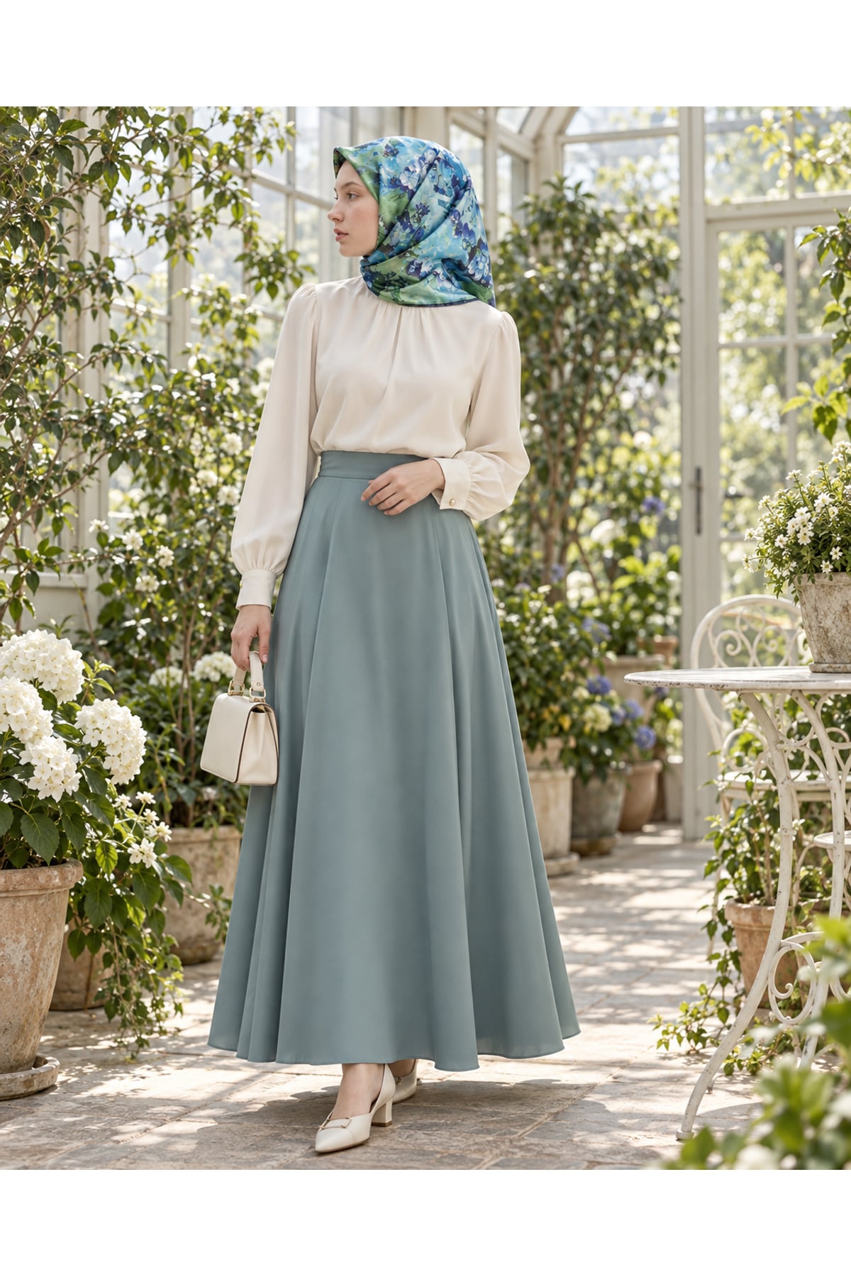 Vera Çiçek Desenli Eşarp - Turkuaz — görsel 2