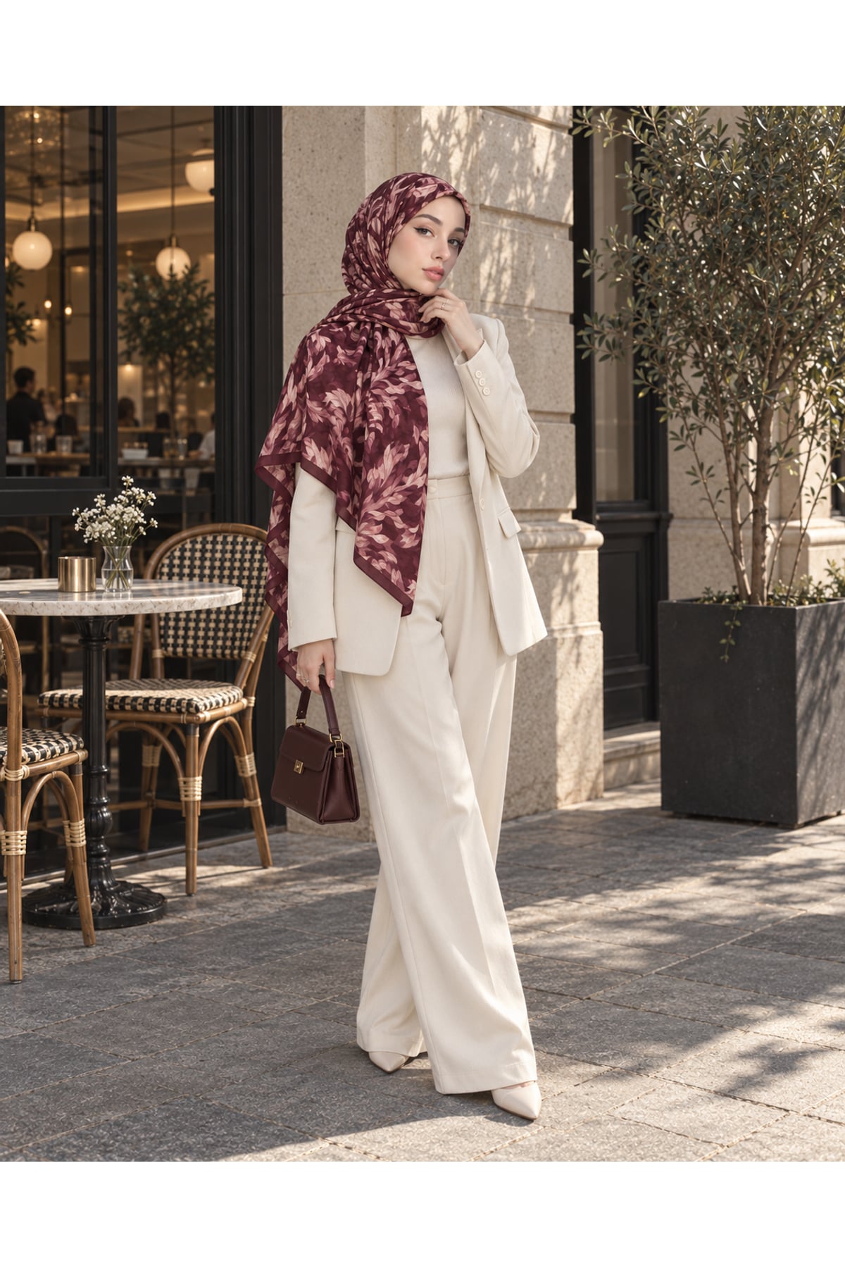 Vera Desenli Kıraş Şal 70x180 - Bordo — görsel 2