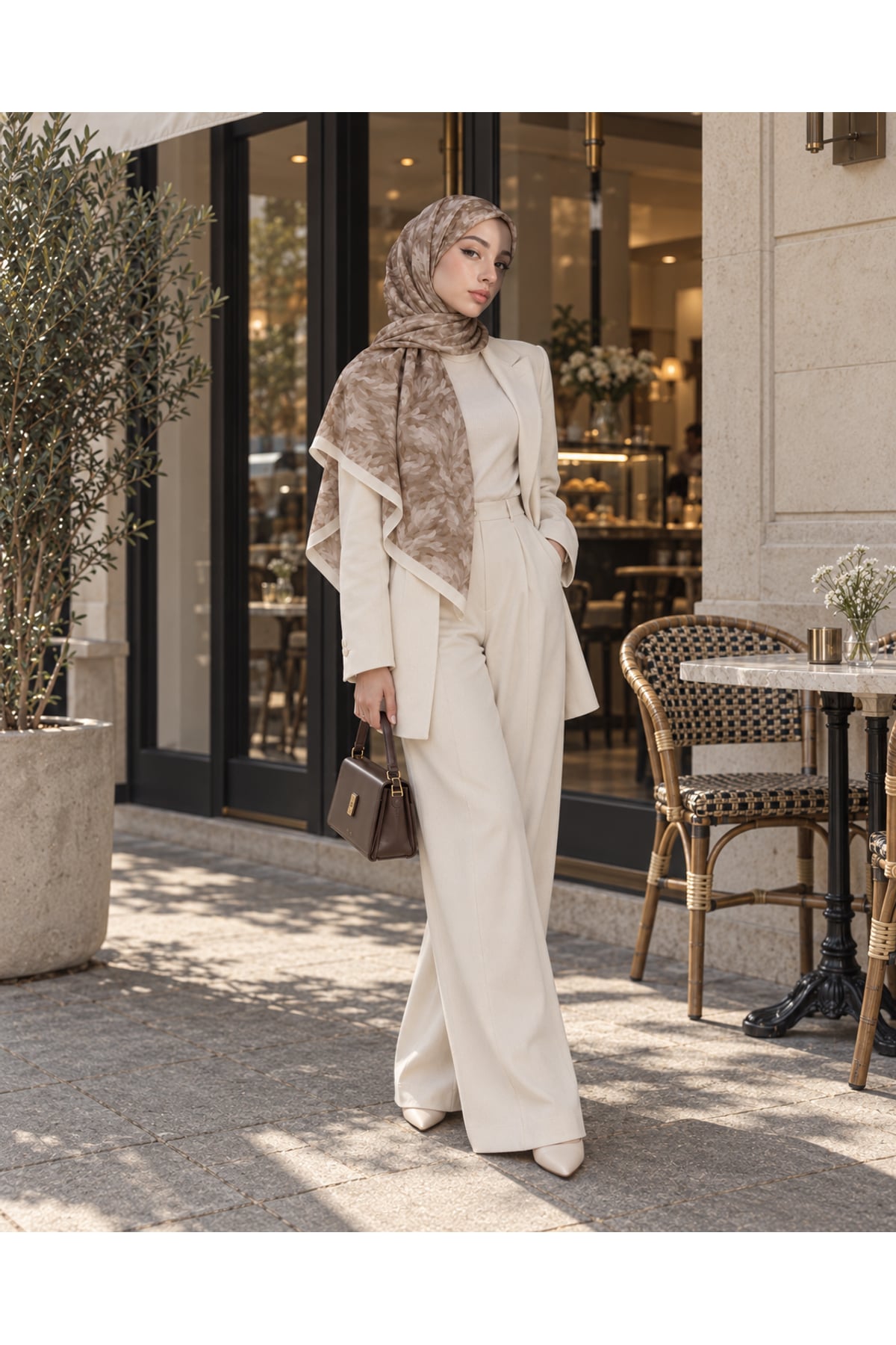 Vera Desenli Kıraş Şal 70x180 - Bej — görsel 2