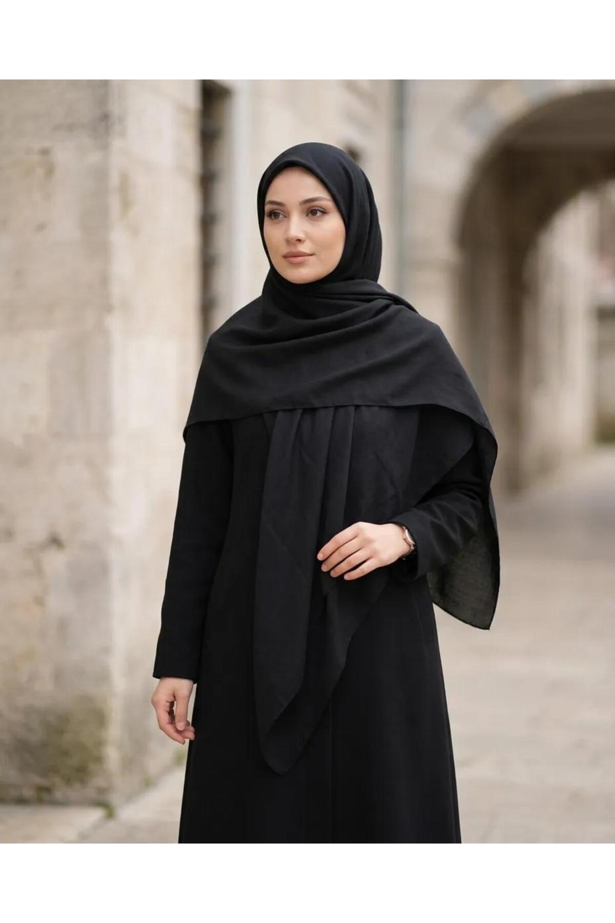 Medine İpeği Düz Siyah Eşarp 110x110 - Siyah